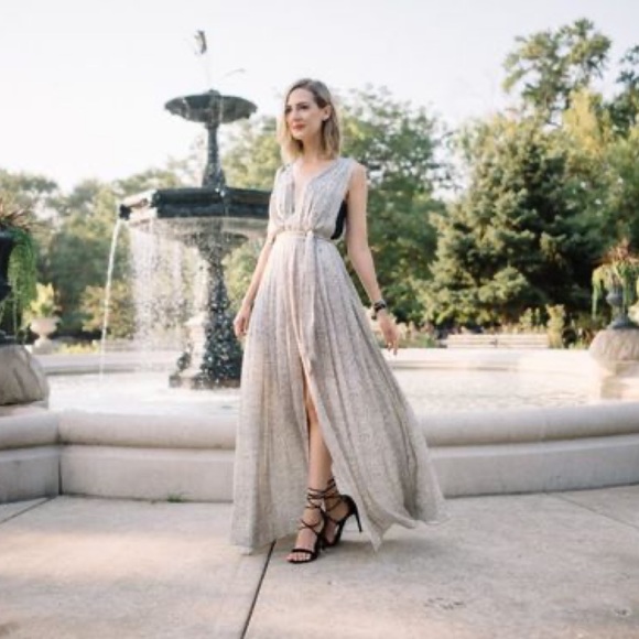 L’agence Sleeveless Pleated Dot-Print Maxi Dress Gown Size 6 - Picture 7 of 16